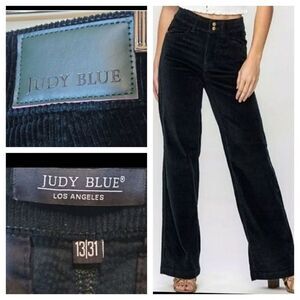 Judy Blue Wide Leg Corduroy Trouser Pants 31 / 13 High Rise Emerald Green 70s